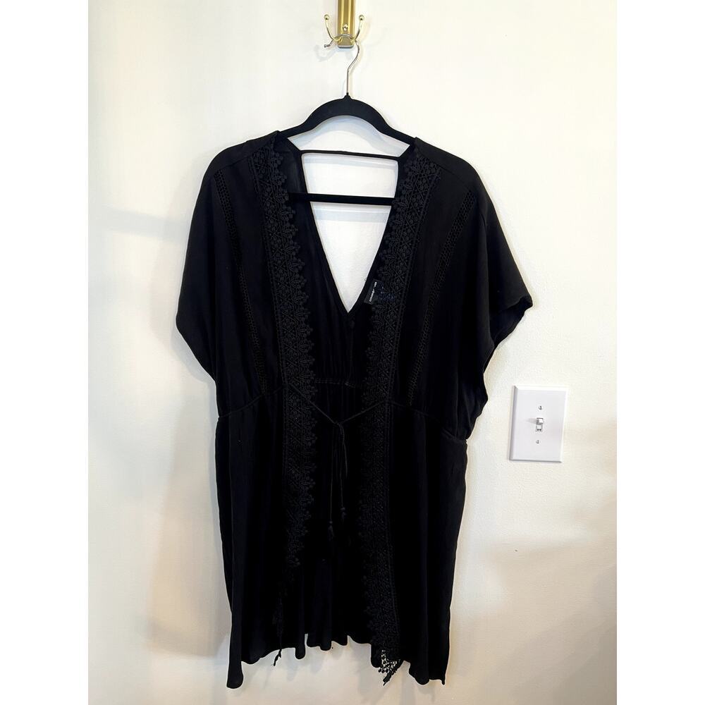 Black Boho Lace Swim Cover Up Tunic Beach Dress Flowy XL Resort